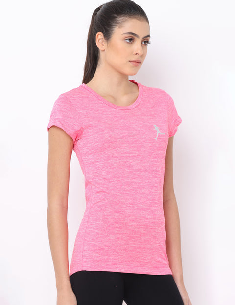 Women's Pink Slim Fit Athleisure Crew Neck T-Shirt