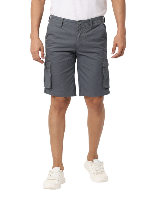 Men's Cotton Knee Length Solid Cargo Shorts, Grey