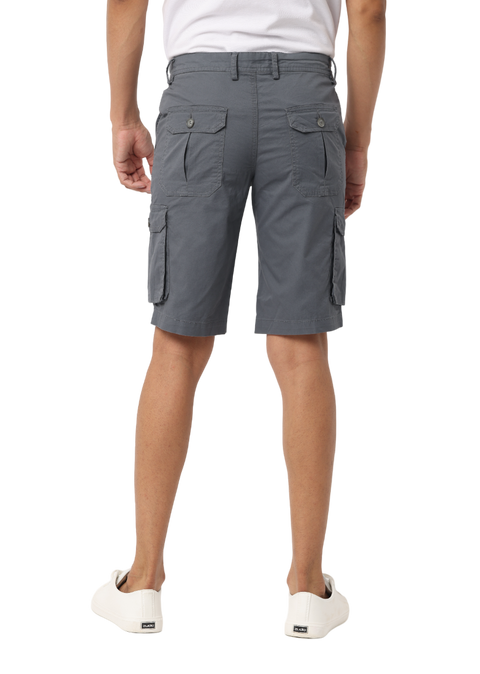 Men's Cotton Knee Length Solid Cargo Shorts, Grey