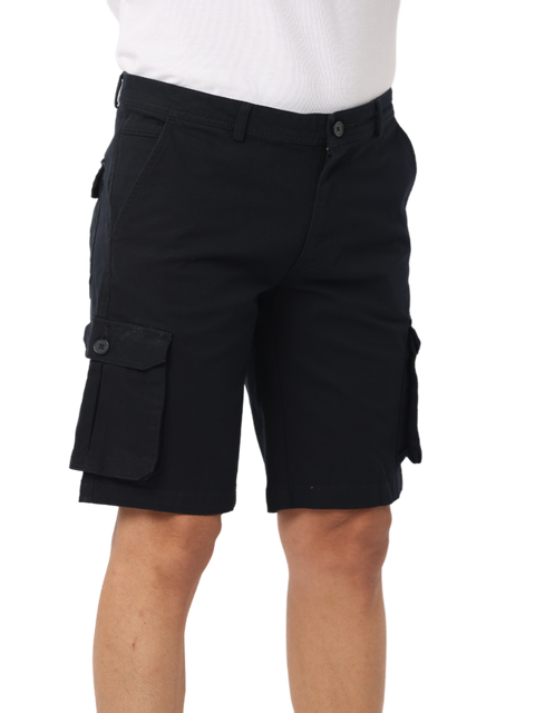 Men's Cotton Knee Length Solid Cargo Shorts, Black