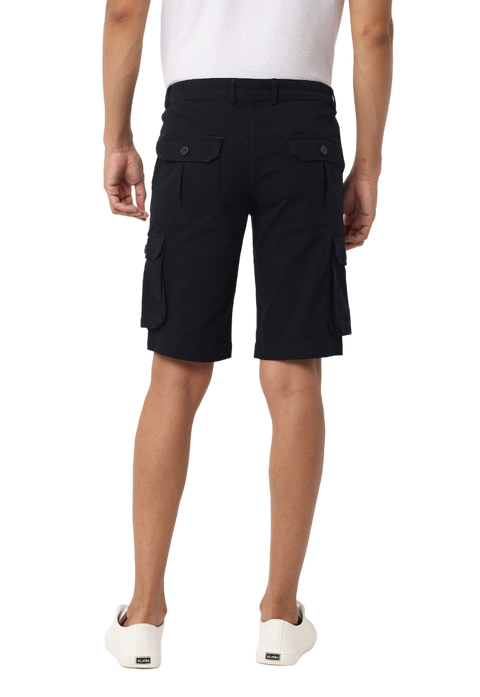 Men's Cotton Knee Length Solid Cargo Shorts, Black