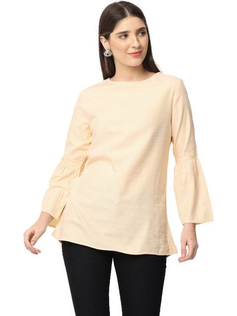 Women's Bell Sleeve Kurta, Peach, Tops