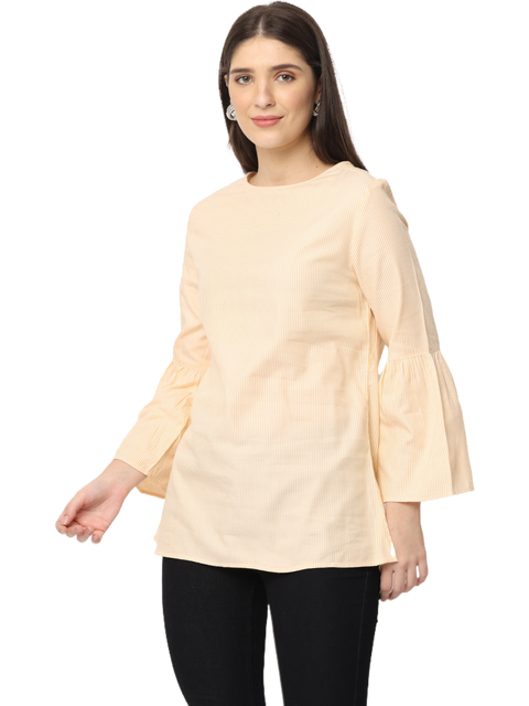 Women's Bell Sleeve Kurta, Peach, Tops