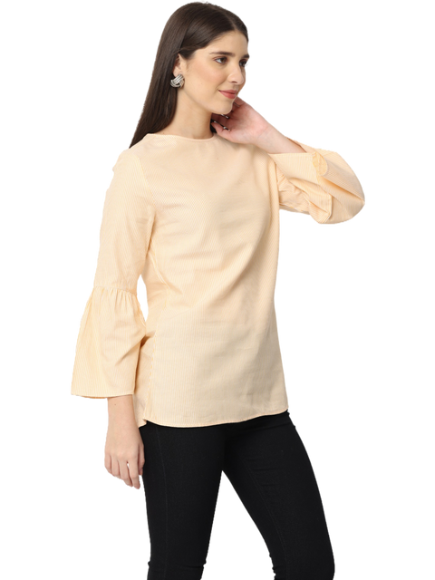 Women's Bell Sleeve Kurta, Peach, Tops