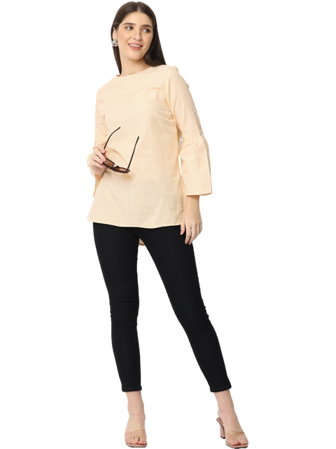 Women's Bell Sleeve Kurta, Peach, Tops