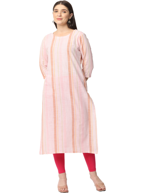 Women's Pink Striped Cotton Kurta Top