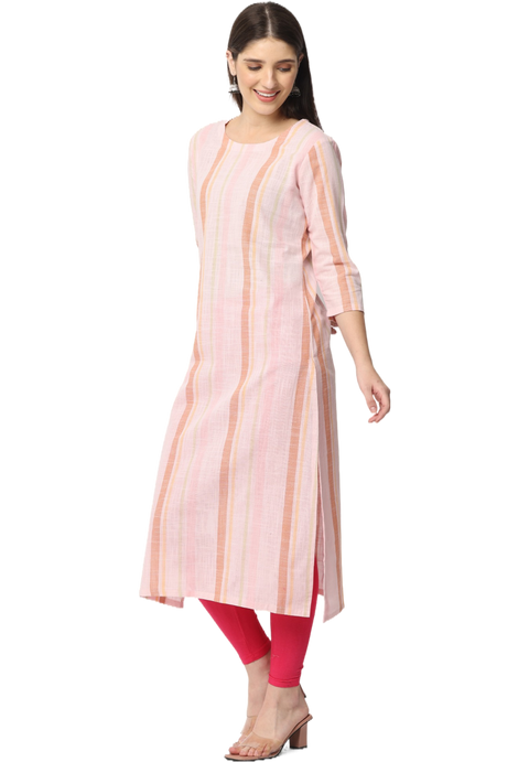 Women's Pink Striped Cotton Kurta Top