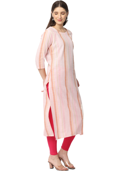 Women's Pink Striped Cotton Kurta Top