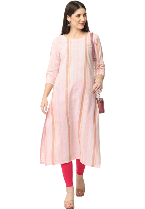 Women's Pink Striped Cotton Kurta Top