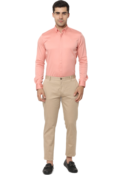 Men's Beige Slim Fit Casual Chino Trouser