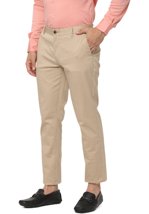 Men's Beige Slim Fit Casual Chino Trouser