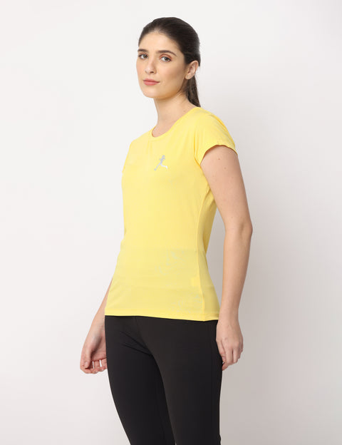 Women's Yellow Slim Fit Athleisure Crew Neck T-Shirt.