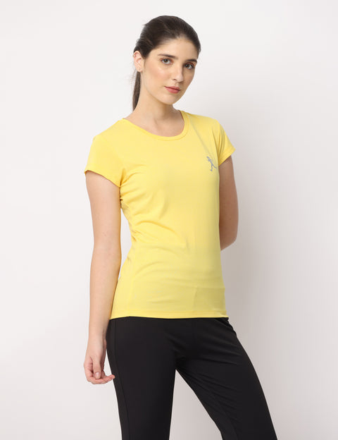 Women's Yellow Slim Fit Athleisure Crew Neck T-Shirt.