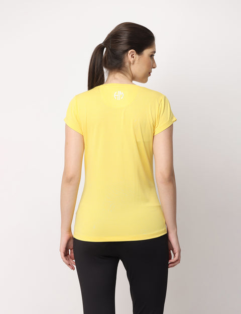 Women's Yellow Slim Fit Athleisure Crew Neck T-Shirt.