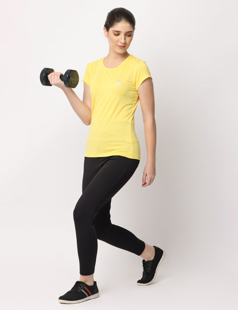 Women's Yellow Slim Fit Athleisure Crew Neck T-Shirt.