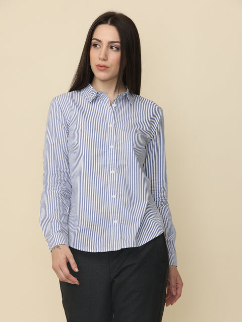 Women's Navy Blue Striped Formal Shirt