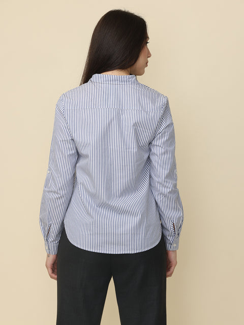 Women's Navy Blue Striped Formal Shirt