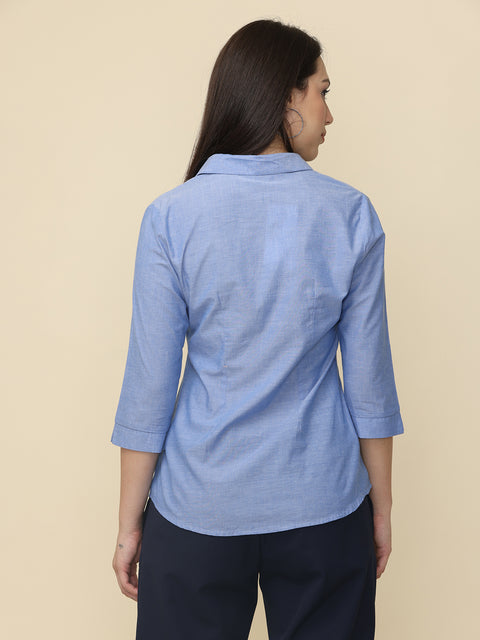 Women's Blue Solid Slim Fit Shirt