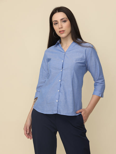 Women's Blue Solid Slim Fit Shirt