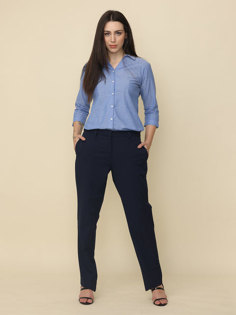 Women's Blue Solid Slim Fit Shirt