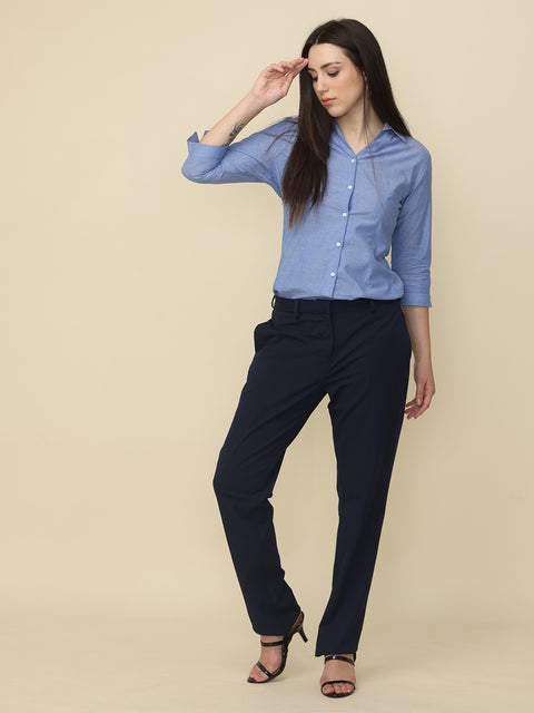 Women's Blue Solid Slim Fit Shirt