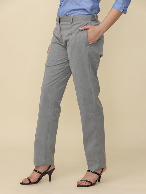 Women's Grey Slim Fit Formal Trouser