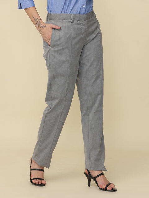 Women's Grey Slim Fit Formal Trouser