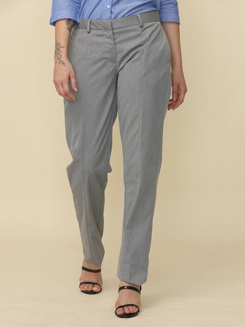 Women's Grey Slim Fit Formal Trouser