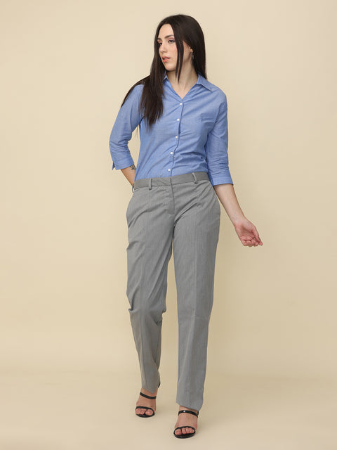 Women's Grey Slim Fit Formal Trouser