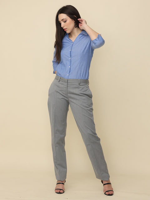 Women's Grey Slim Fit Formal Trouser