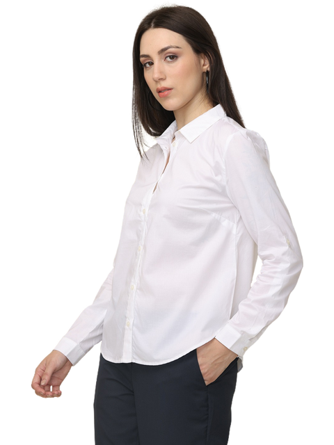 Women's White Slim Fit Cotton Formal Shirt