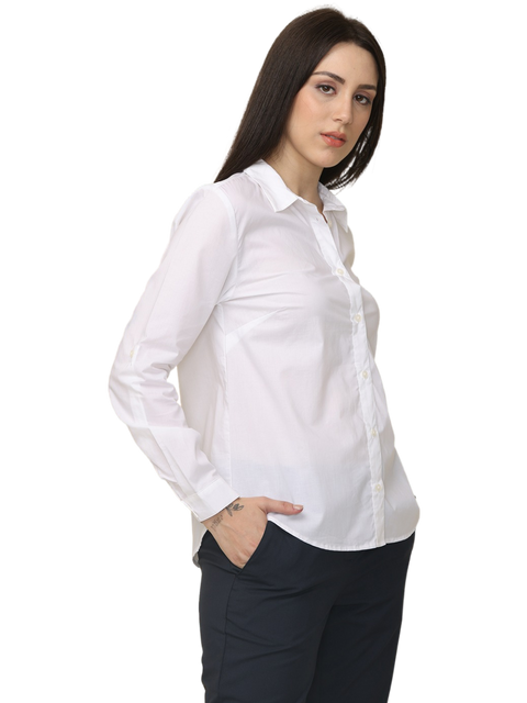 Women's White Slim Fit Cotton Formal Shirt