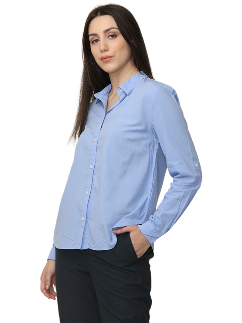 Women's Sky Blue Slim Fit Cotton Formal Shirt