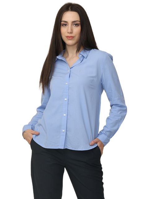 Women's Sky Blue Slim Fit Cotton Formal Shirt