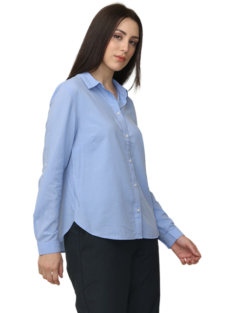 Women's Sky Blue Slim Fit Cotton Formal Shirt