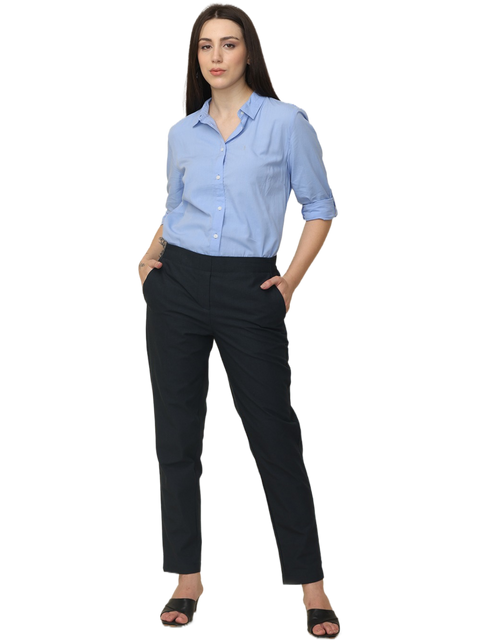 Women's Sky Blue Slim Fit Cotton Formal Shirt