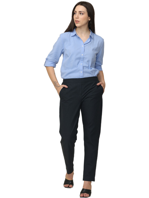 Women's Sky Blue Slim Fit Cotton Formal Shirt