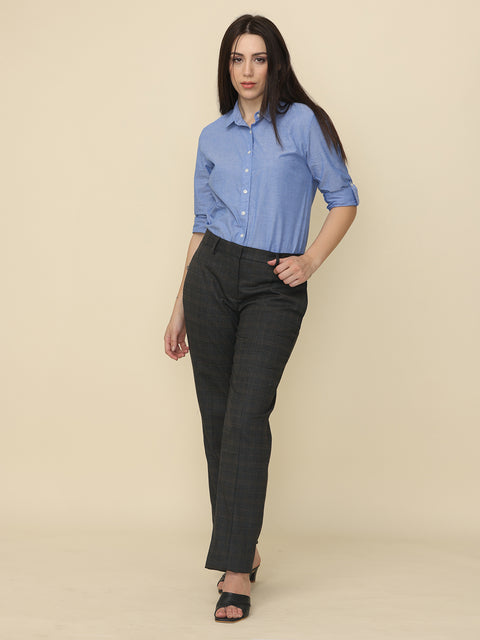 Women's Blue Solid Chambray Formal Shirt