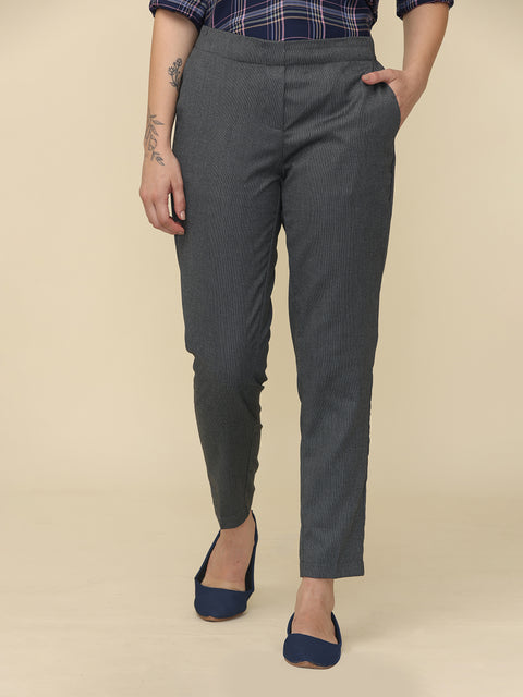 Women's Black & Grey Slim Fit Formal Trouser