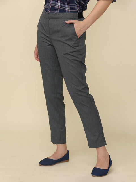 Women's Black & Grey Slim Fit Formal Trouser