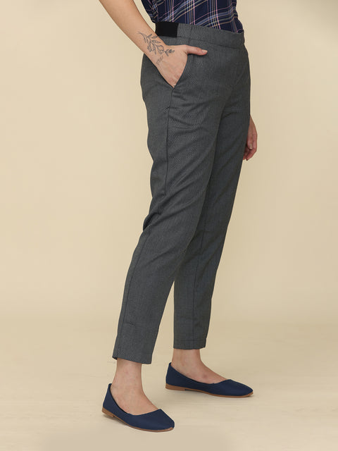 Women's Black & Grey Slim Fit Formal Trouser