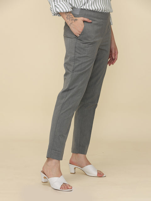 Women's Dark Grey Slim Fit Formal Trouser