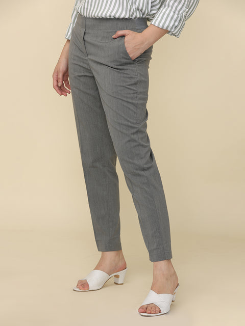 Women's Dark Grey Slim Fit Formal Trouser