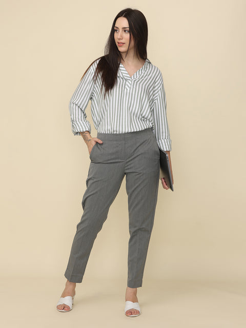 Women's Dark Grey Slim Fit Formal Trouser