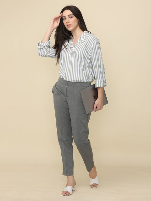 Women's Dark Grey Slim Fit Formal Trouser