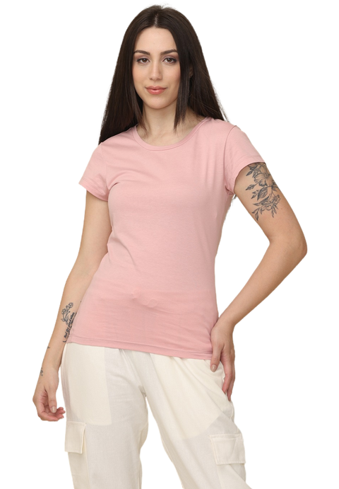 Women's Cotton Slim Fit Back Print Crew Neck T-Shirt, Light Pink