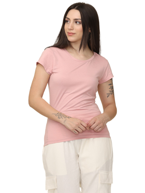 Women's Cotton Slim Fit Back Print Crew Neck T-Shirt, Light Pink