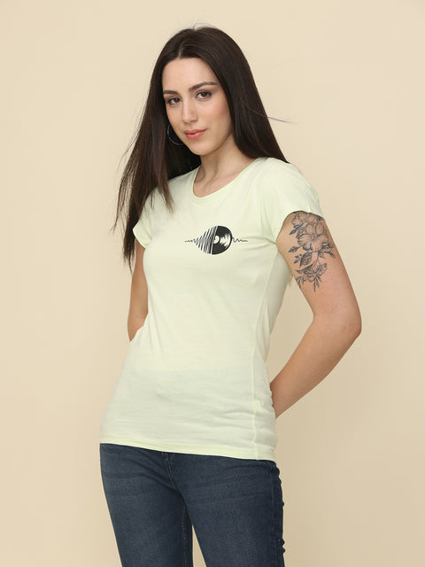 Women's Light Yellow Round Neck Printed T-Shirt