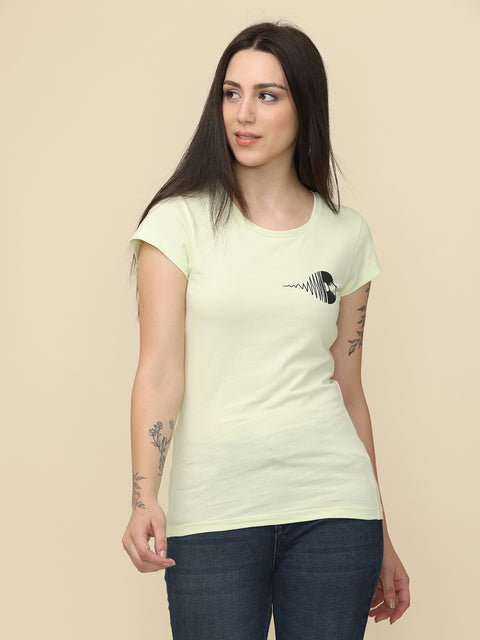 Women's Light Yellow Round Neck Printed T-Shirt