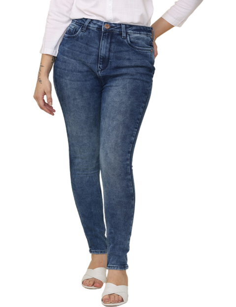 Women's Skinny Fit High Rise Distressed Jeans Trouser, Dark Blue